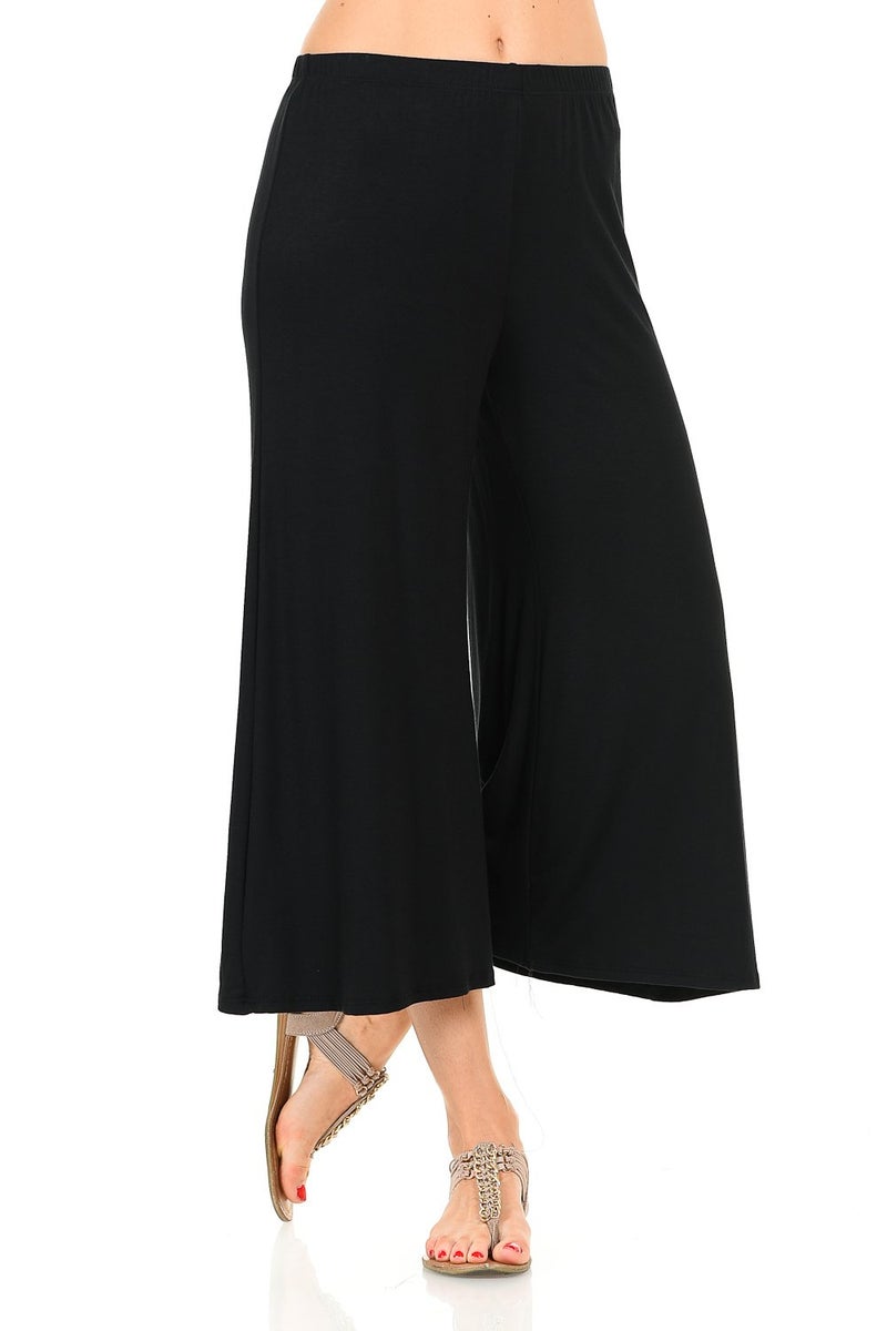 iconic luxe Women's Elastic Waist Jersey Culottes Pants Lounge Capri X-Large Black - Image 1